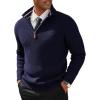 imagePJ PAUL JONES Mens Quarter Zip Pullover Sweaters Casual Texture Mock Neck Polo SweaterNavy Blue