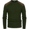 imagePJ PAUL JONES Mens Sweater Military Cable Knit Crewneck Vintage Long Sleeve Pulllover Sweaters with Suede PatchworkArmy Green