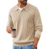 imagePJ PAUL JONES Mens Sweater V Neck Slim Fit Pullover Sweater Ribbed Textured Polo SweatersApricot