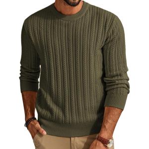 imagePJ PAUL JONES Mens Crew Neck Sweater Lightweight Cable Knitted Pullover SweatersArmy Green
