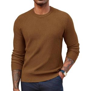 imagePJ PAUL JONES Mens Crewneck Sweaters Slim Fit Lightweight Knit Pullover Sweaters for CasualCoffee