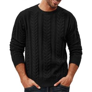 imagePJ PAUL JONES Mens Sweaters Casual Crewneck Cable Knit Pullover SweaterBlack