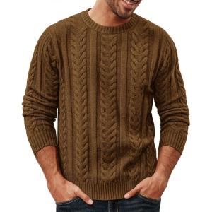 imagePJ PAUL JONES Mens Sweaters Casual Crewneck Cable Knit Pullover SweaterCoffee