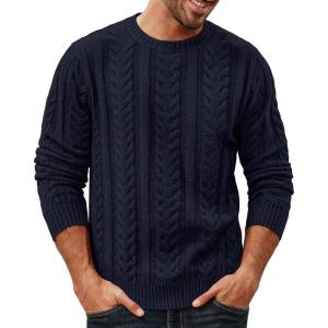 imagePJ PAUL JONES Mens Sweaters Casual Crewneck Cable Knit Pullover SweaterNavy Blue