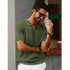 imagePJ PAUL JONES Mens Polo Shirts Short Sleeve V Neck Knit Textured Polo Knitted Golf ShirtArmy Green