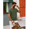 imagePJ PAUL JONES Mens Polo Shirts Short Sleeve V Neck Knit Textured Polo Knitted Golf ShirtArmy Green