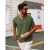 imagePJ PAUL JONES Mens Polo Shirts Short Sleeve V Neck Knit Textured Polo Knitted Golf ShirtArmy Green