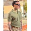 imagePJ PAUL JONES Mens Polo Shirts Short Sleeve V Neck Knit Textured Polo Knitted Golf ShirtArmy Green