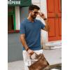 imagePJ PAUL JONES Mens Polo Shirts Short Sleeve V Neck Knit Textured Polo Knitted Golf ShirtBlue