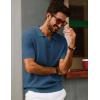 imagePJ PAUL JONES Mens Polo Shirts Short Sleeve V Neck Knit Textured Polo Knitted Golf ShirtBlue