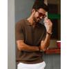 imagePJ PAUL JONES Mens Polo Shirts Short Sleeve V Neck Knit Textured Polo Knitted Golf ShirtCoffee