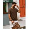 imagePJ PAUL JONES Mens Polo Shirts Short Sleeve V Neck Knit Textured Polo Knitted Golf ShirtCoffee