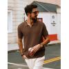 imagePJ PAUL JONES Mens Polo Shirts Short Sleeve V Neck Knit Textured Polo Knitted Golf ShirtCoffee