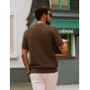 imagePJ PAUL JONES Mens Polo Shirts Short Sleeve V Neck Knit Textured Polo Knitted Golf ShirtCoffee