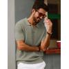 imagePJ PAUL JONES Mens Polo Shirts Short Sleeve V Neck Knit Textured Polo Knitted Golf ShirtGreen