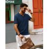 imagePJ PAUL JONES Mens Polo Shirts Short Sleeve V Neck Knit Textured Polo Knitted Golf ShirtRoyal Blue
