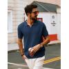 imagePJ PAUL JONES Mens Polo Shirts Short Sleeve V Neck Knit Textured Polo Knitted Golf ShirtRoyal Blue