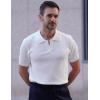 imagePJ PAUL JONES Mens Polo Shirts Short Sleeve V Neck Knit Textured Polo Knitted Golf ShirtWhite
