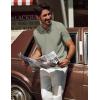 imagePJ PAUL JONES Polo Shirts for Men Short Sleeve Knit Waffle Texture Casual Dress Polo Golf ShirtKhaki Green