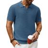 imagePJ PAUL JONES Mens Polo Shirts Short Sleeve V Neck Knit Textured Polo Knitted Golf ShirtBlue