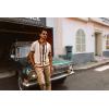 imagePJ PAUL JONES Mens Polo Shirts Vintage Striped Button Down Knitted Golf ShirtsApricotvintage