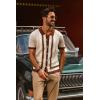 imagePJ PAUL JONES Mens Polo Shirts Vintage Striped Button Down Knitted Golf ShirtsApricotvintage