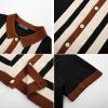 imagePJ PAUL JONES Mens Polo Shirts Vintage Striped Button Down Knitted Golf ShirtsBlackvintage