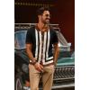 imagePJ PAUL JONES Mens Polo Shirts Vintage Striped Button Down Knitted Golf ShirtsBlackvintage