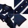 imagePJ PAUL JONES Mens Polo Shirts Vintage Striped Button Down Knitted Golf ShirtsDark Bluevintage