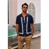 imagePJ PAUL JONES Mens Polo Shirts Vintage Striped Button Down Knitted Golf ShirtsDark Bluevintage