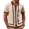 imagePJ PAUL JONES Mens Polo Shirts Vintage Striped Button Down Knitted Golf ShirtsApricotvintage