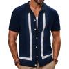imagePJ PAUL JONES Mens Polo Shirts Vintage Striped Button Down Knitted Golf ShirtsDark Bluevintage