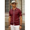 imagePJ PAUL JONES Mens Knit Shirts Vintage Retro Short Sleeve Button Down Vacation Polo ShirtsBurgundy