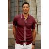 imagePJ PAUL JONES Mens Knit Shirts Vintage Retro Short Sleeve Button Down Vacation Polo ShirtsBurgundy