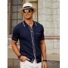imagePJ PAUL JONES Mens Knit Shirts Vintage Retro Short Sleeve Button Down Vacation Polo ShirtsNavy Blue