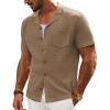 imagePJ PAUL JONES Mens Knit Shirts Vintage Retro Short Sleeve Button Down Vacation Polo ShirtsCamel37