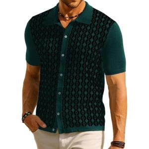 imagePJ PAUL JONES Mens Contrast 70s Vintage Polo Shirts Short Sleeve KnitwearGreenBlack