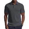 imagePJ PAUL JONES Men Polo Shirts Short Sleeve Textured Knit Polo Collared Golf Polo ShirtDark Grey