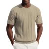 imagePJ PAUL JONES Men TShirts Crewneck Tee Shirt Ribbed Knit Tee Short Sleeve Texture T ShirtLight Khaki