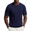 imagePJ PAUL JONES Men TShirts Crewneck Tee Shirt Ribbed Knit Tee Short Sleeve Texture T ShirtNavy Blue