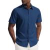 imagePJ PAUL JONES Mens Short Sleeve Dress Shirts Stretch Wrinke Free Untucked Business Casual Button Down Shirt Regular FitDark Blue