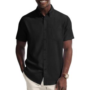 imagePJ PAUL JONES Mens Dress Shirt Casual Untucked Shirts Short Sleeve Button Down Shirt with PocketBlack