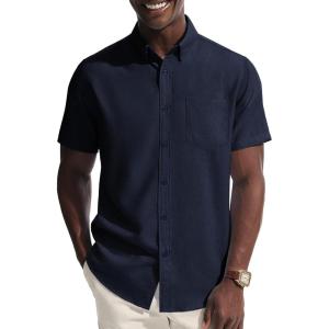 imagePJ PAUL JONES Mens Dress Shirt Casual Untucked Shirts Short Sleeve Button Down Shirt with PocketNavy Blue