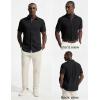image:imagePJ PAUL JONES Mens Short Sleeve Button Down Shirt Casual Linen Summer Beach Wedding Dress ShirtBlack