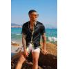 image:imagePJ PAUL JONES Mens Short Sleeve Button Down Shirts Casual Stretch Satin Silk Hawaiian Beach ShirtBlack