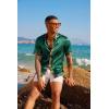 image:imagePJ PAUL JONES Mens Short Sleeve Button Down Shirts Casual Stretch Satin Silk Hawaiian Beach ShirtDark Green