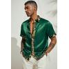 image:imagePJ PAUL JONES Mens Short Sleeve Button Down Shirts Casual Stretch Satin Silk Hawaiian Beach ShirtDark Green