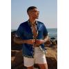 image:imagePJ PAUL JONES Mens Short Sleeve Button Down Shirts Casual Stretch Satin Silk Hawaiian Beach ShirtNavy Blue
