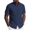 image:imagePJ PAUL JONES Mens Dress Shirts Oxford Button Down Shirt Short Sleeve Business Casual Untucked Shirts with PocketNavy Blue