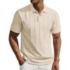 image:imagePJ PAUL JONES Mens Knit Polo Shirts Short Sleeve Textured Polo Golf Collared Shirt Casual Vacation Fashion TopsBeige